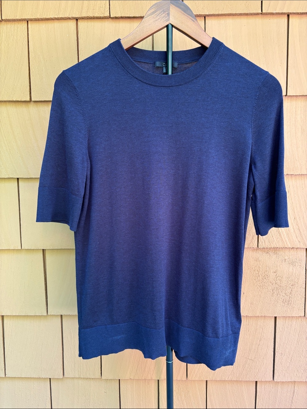 COS | Navy Minimalist Silk Cotton Blend Normcore Crewneck Sweater | Size S